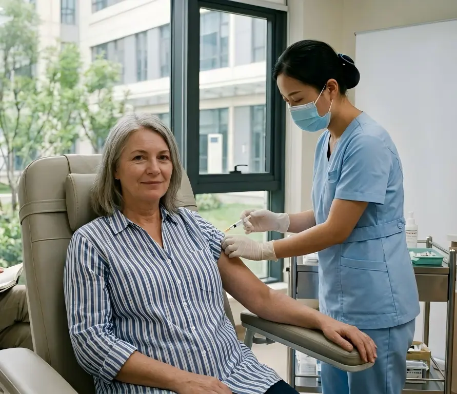 International patient receiving bispecific antibody infusion at a Chinese hematology hospital — outpatient-compatible ongoing treatment model
