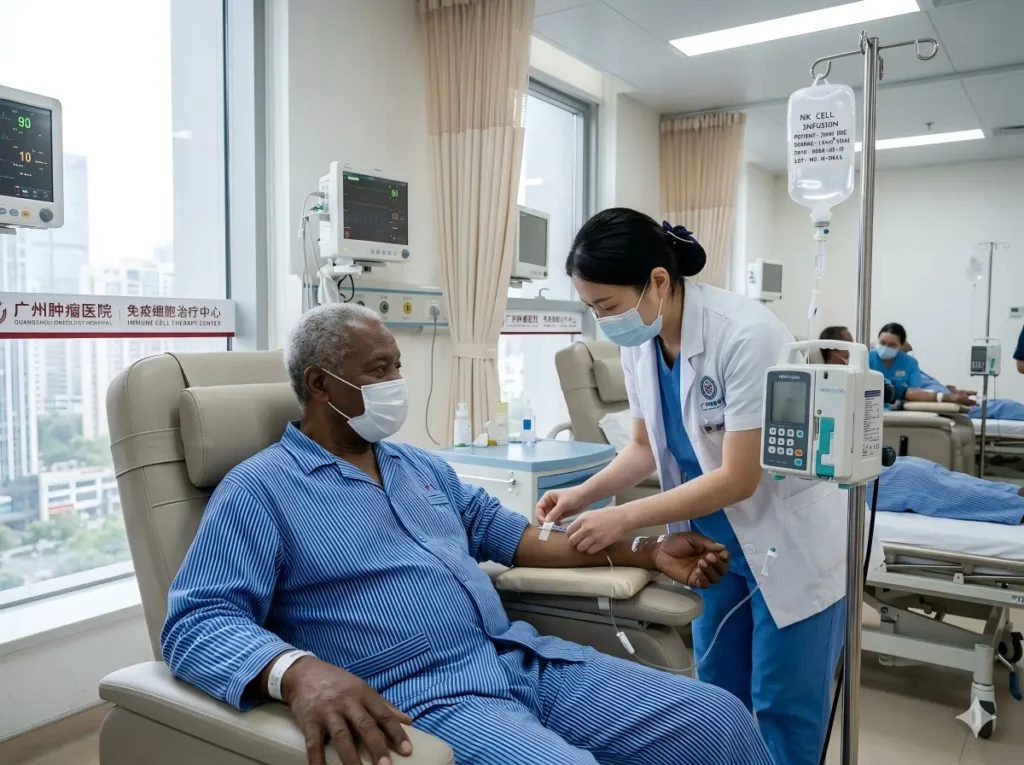 International patient receiving NK cell immunotherapy infusion in Chinese oncology hospital — solid tumor treatment program